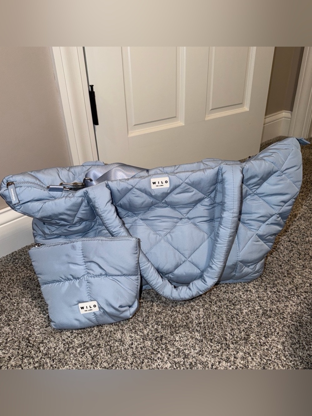 Wilo quilted puffer bag and pouch set